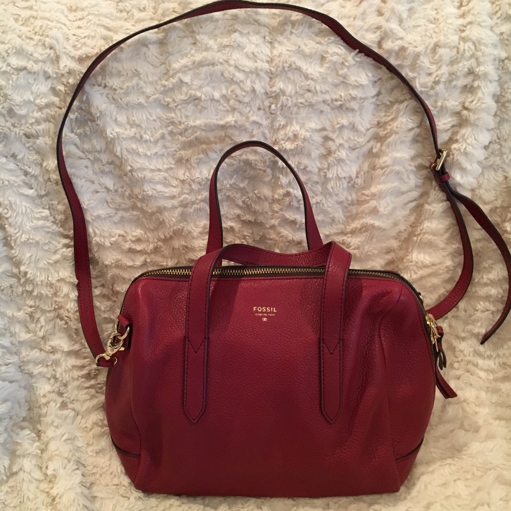 Dark Red Leather Fossil Purse, Handbag
